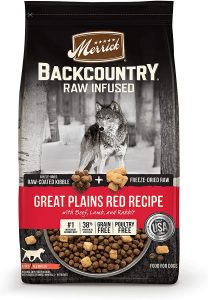 17 Best Dog Foods for Golden Retrievers & Puppies. Merrick Backcountry Grain-Free Raw Infused Great Plains Red Recipe.